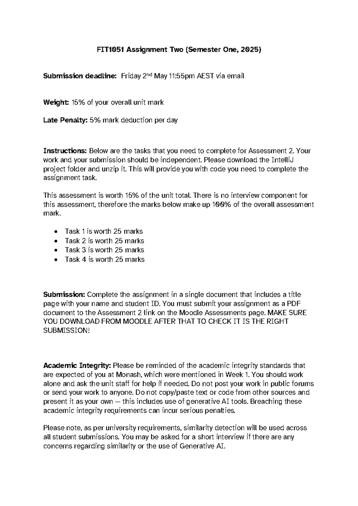 FIT1051 2025 S1 A2 - ASSGINMENT EXAMPLE - FIT1051 Assignment Two ...