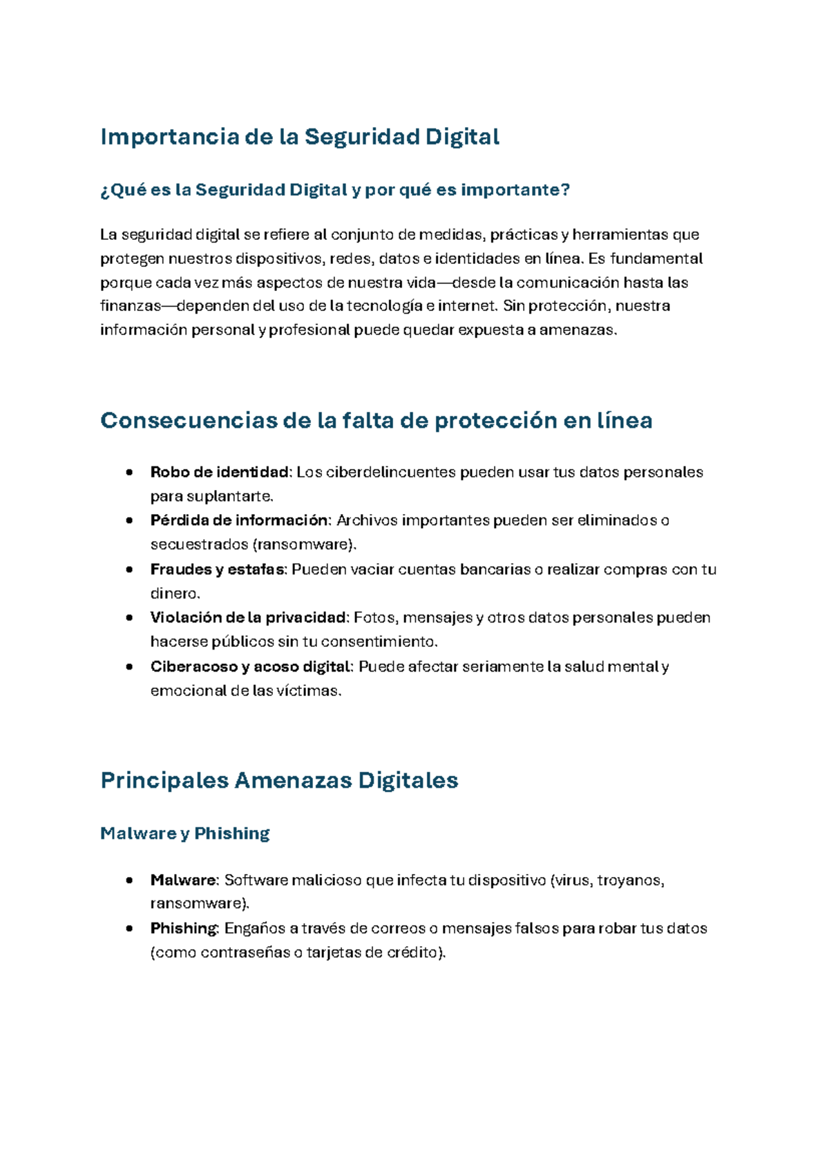 Importancia de la Seguridad Digital: Medidas y Amenazas Clave - Studocu
