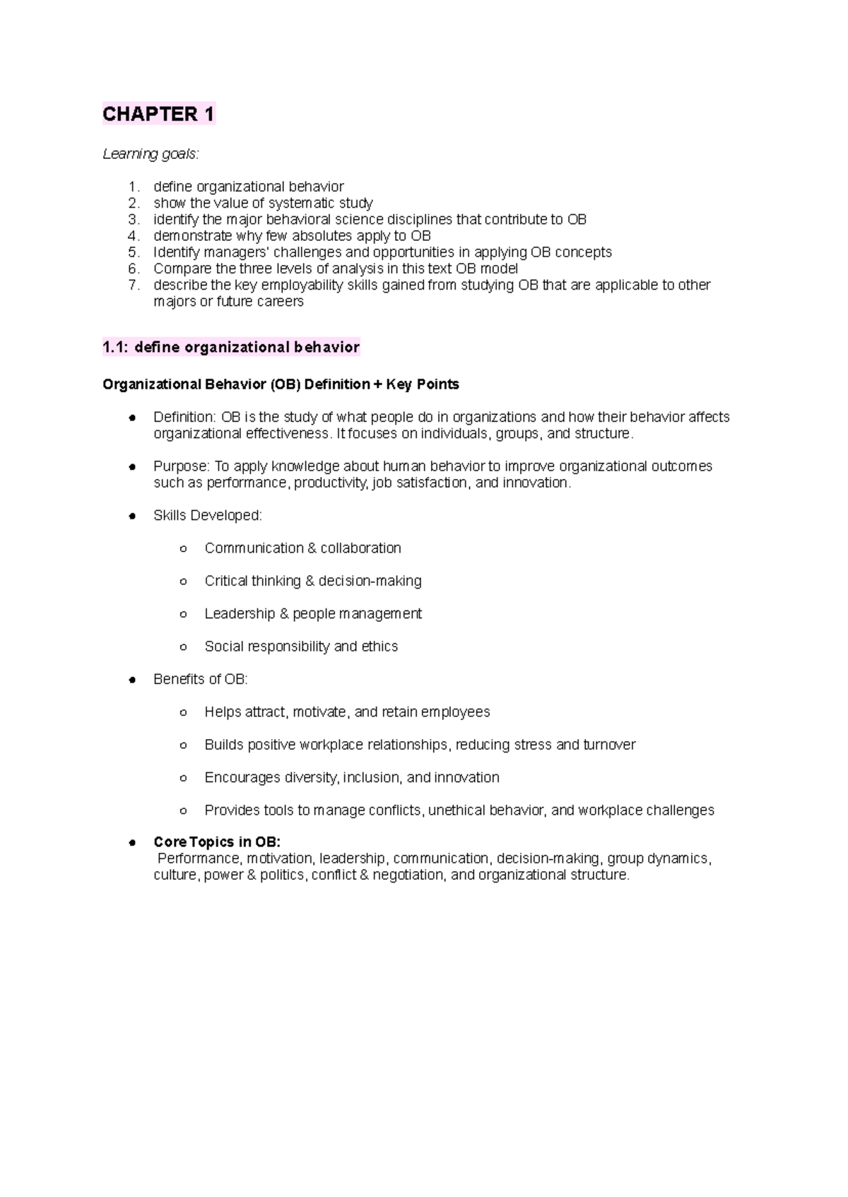 Organizational Behavior Overview: Key Concepts and Skills (OB 2.4 ...