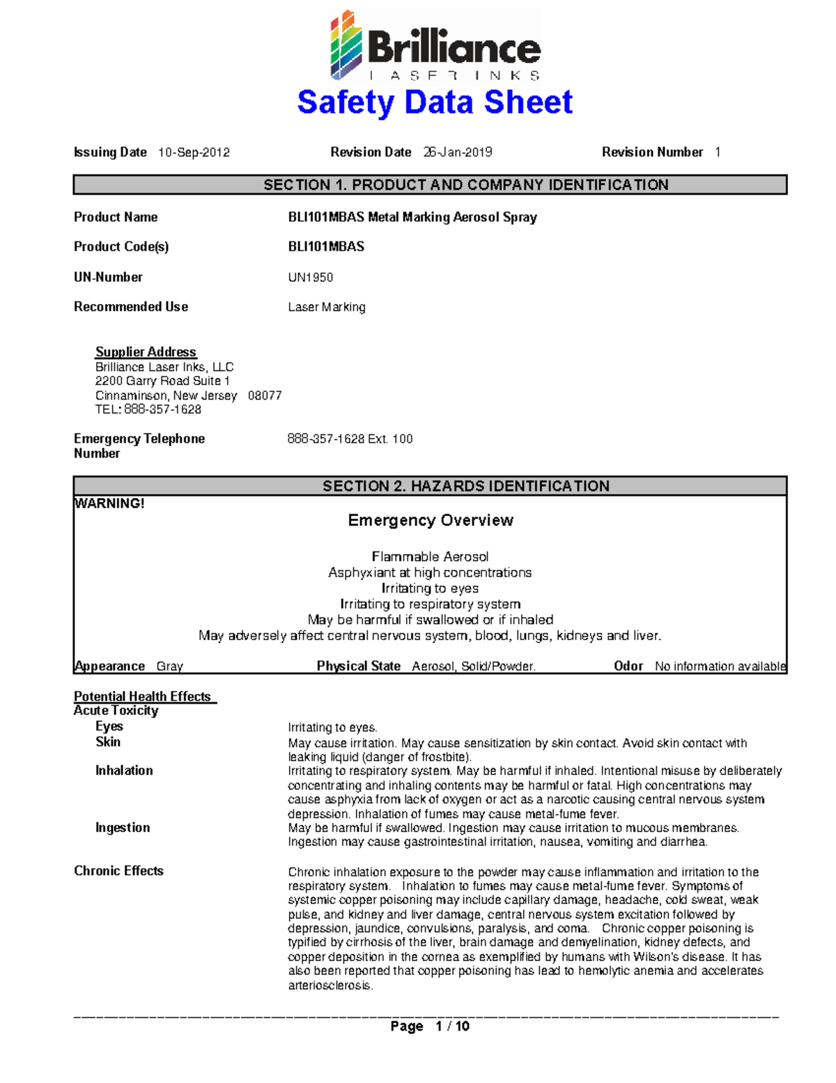 BLI101MBAS12 Safety Data Sheet for Metal Marking Aerosol Spray Rev1 ...