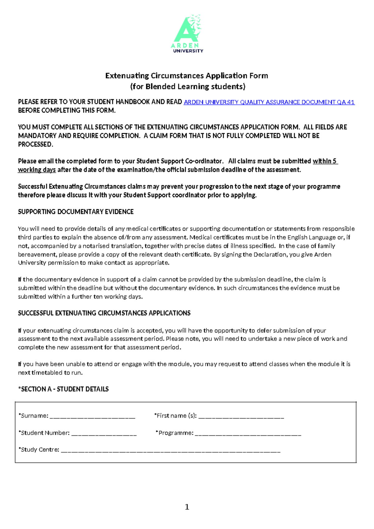 QA 41A - Extenuating Circumstances Application Form for BL Students ...