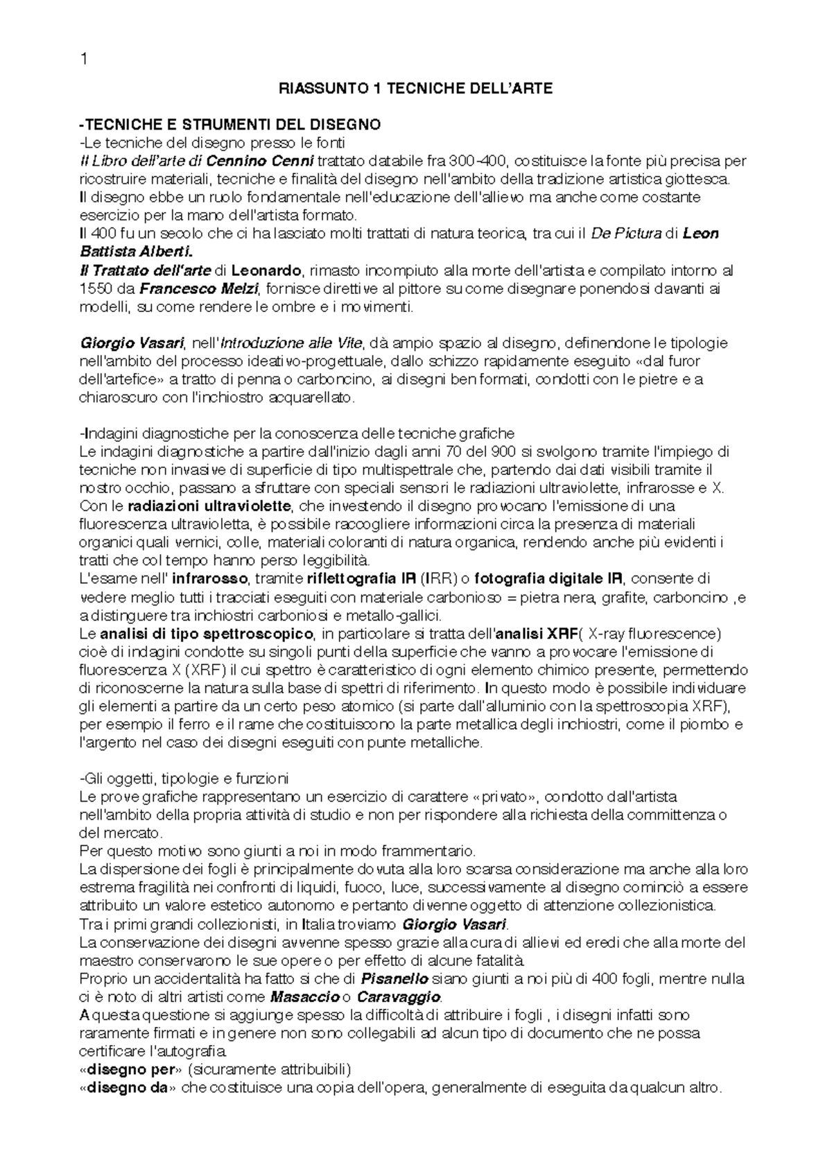 Riassunto 1 - Tecniche del Disegno e Strumenti Artistici - Studocu
