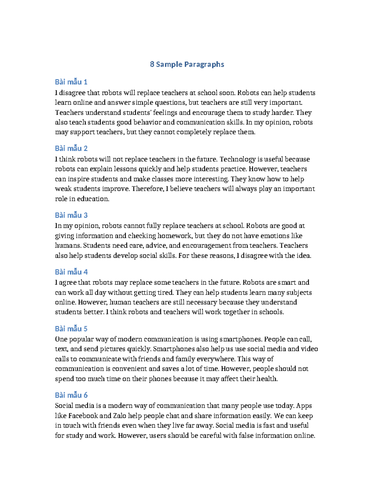 8 Sample Paragraphs on Robots and Communication Skills - Studocu