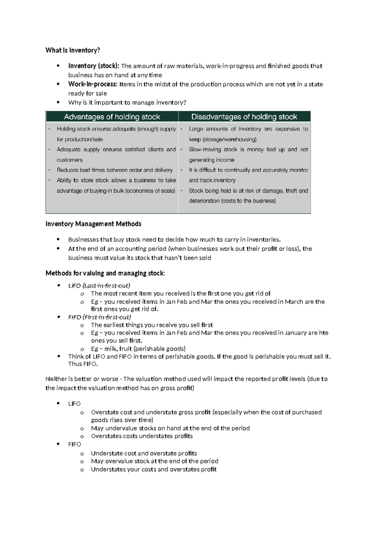 Inventory Management Methods: LIFO vs FIFO Analysis - Studocu