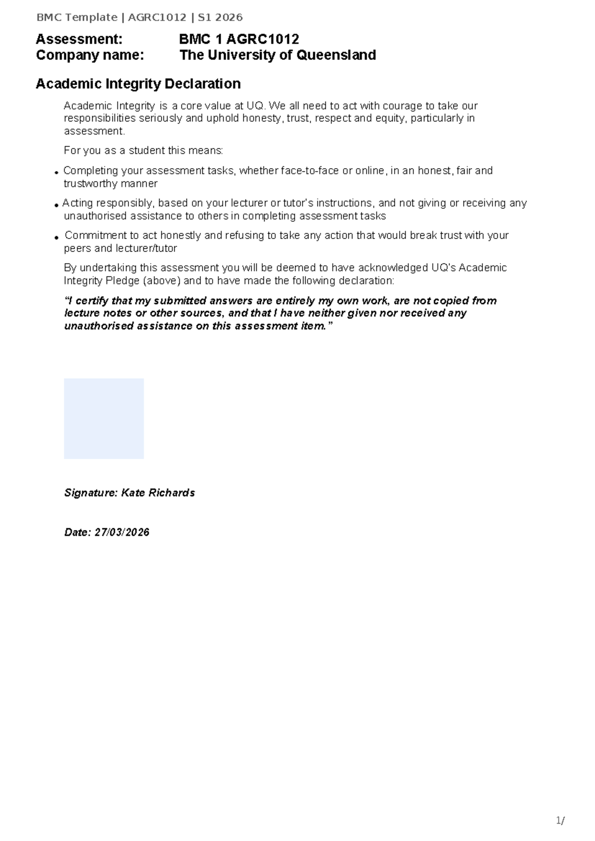 BMC Template AGRC1012 S1 2026 Assessment: Business Model Canvas ...