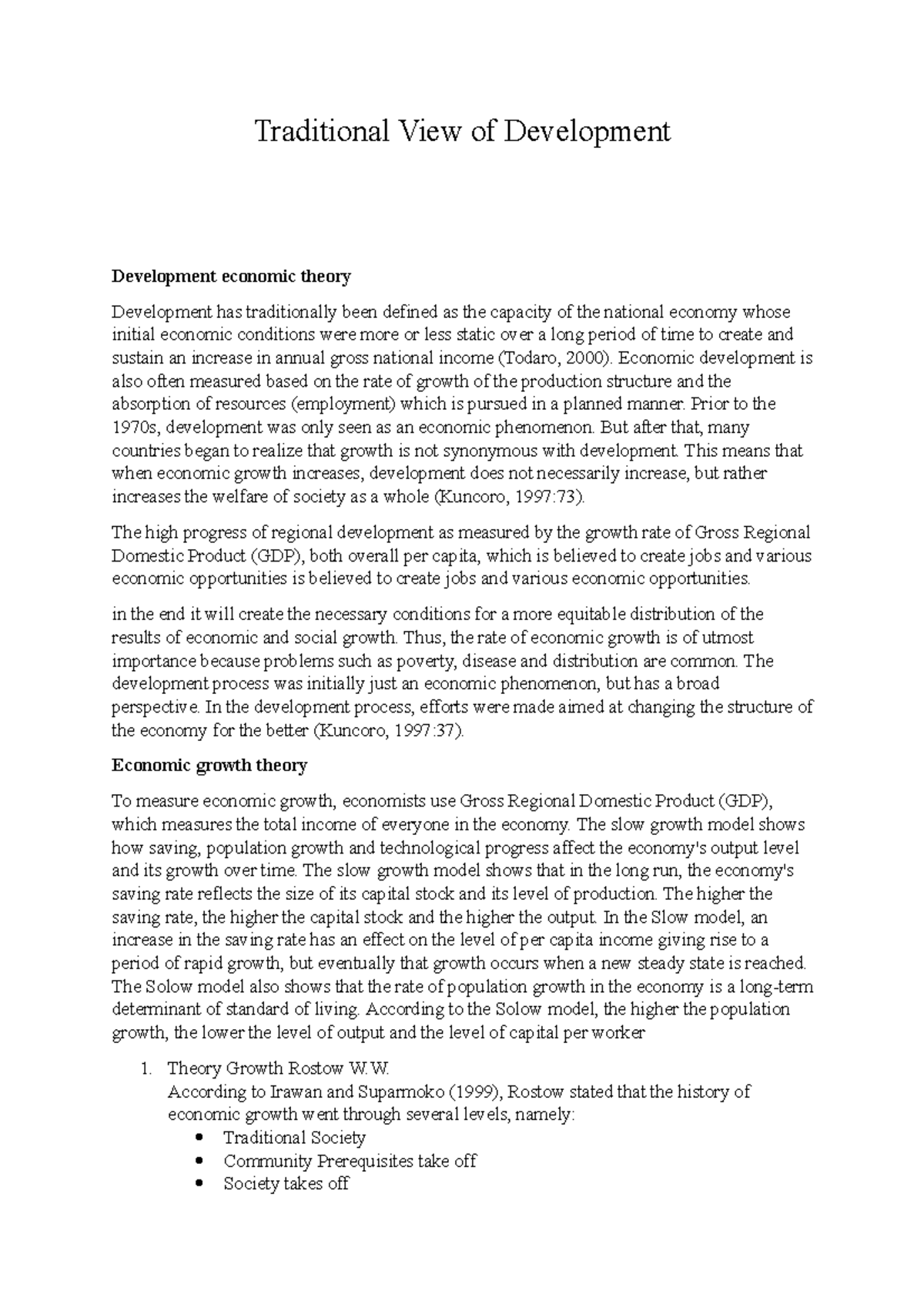 Traditional Development Theory: Economic Growth Perspectives - Studocu
