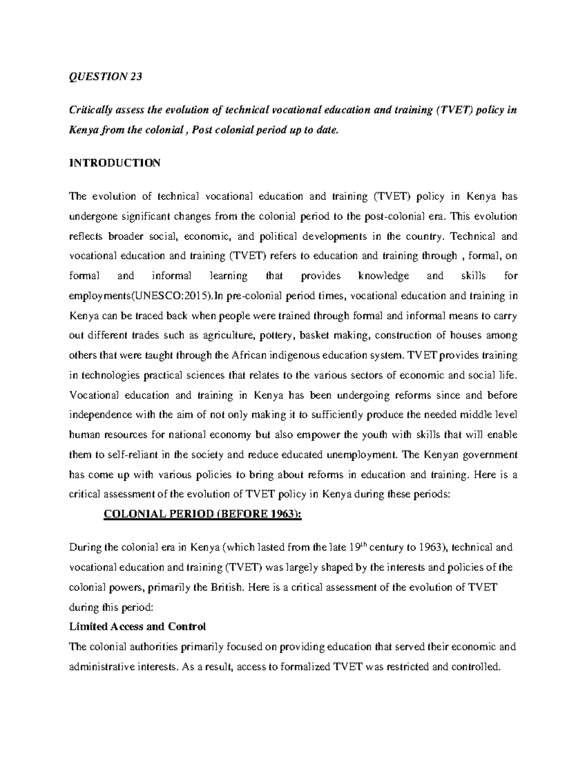 Assessing the Evolution of TVET Policy in Kenya: A Historical Review ...