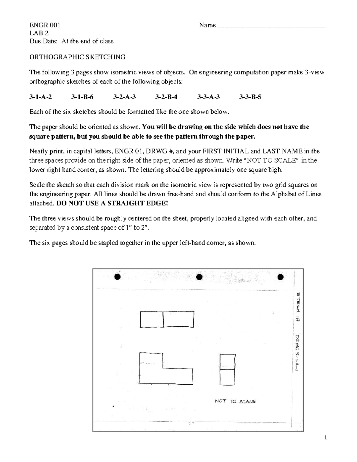 ENGR 001 Lab 2: Orthographic Sketching Assignment Guide - Studocu