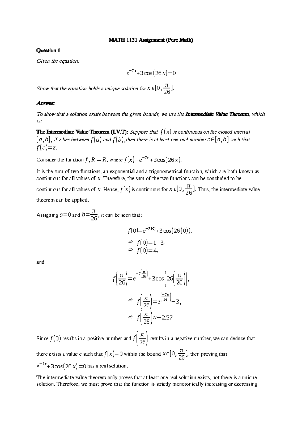 MATH 1131 Assignment (Pure Math) - MATH 1131 Assignment (Pure Math ...