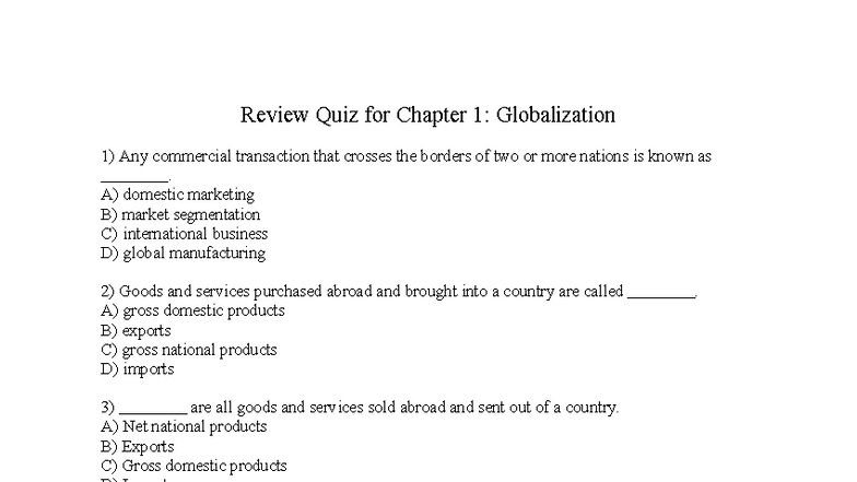 Review Quiz for Chapter 1: Globalization Concepts and Terms - Studocu