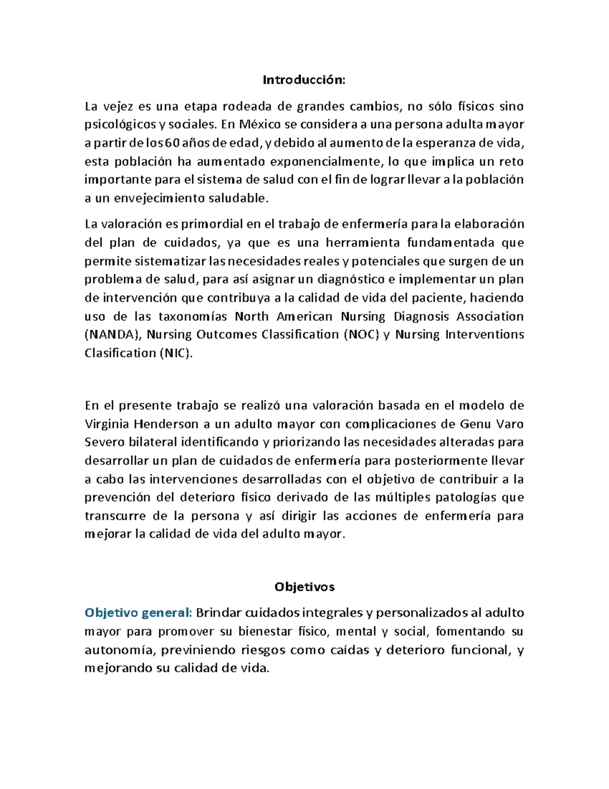 Plan de Cuidados de Enfermería para Adultos Mayores - 7mo Semestre ...