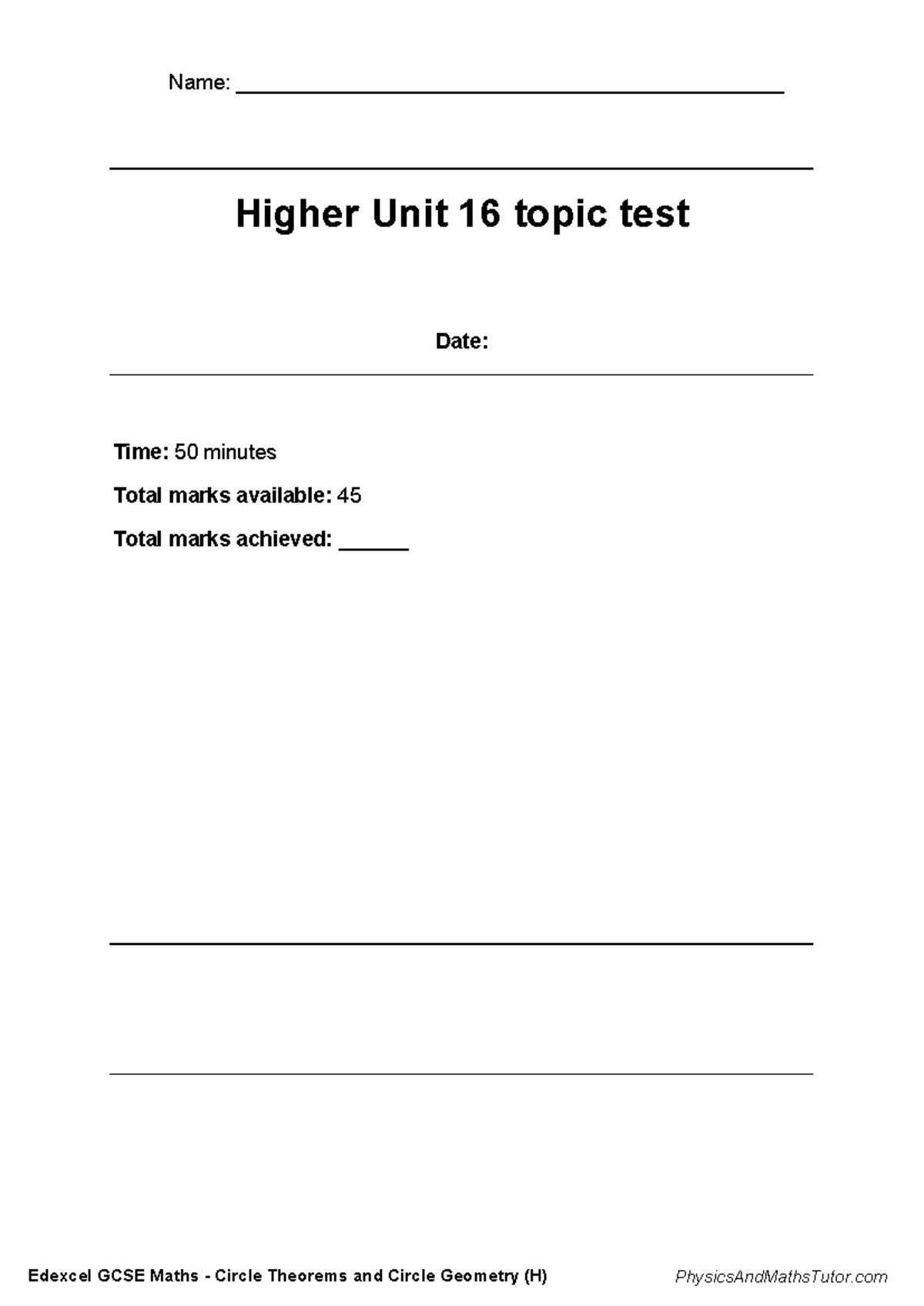 Edexcel GCSE Maths: Circle Theorems & Geometry Unit 16 Test - Studocu