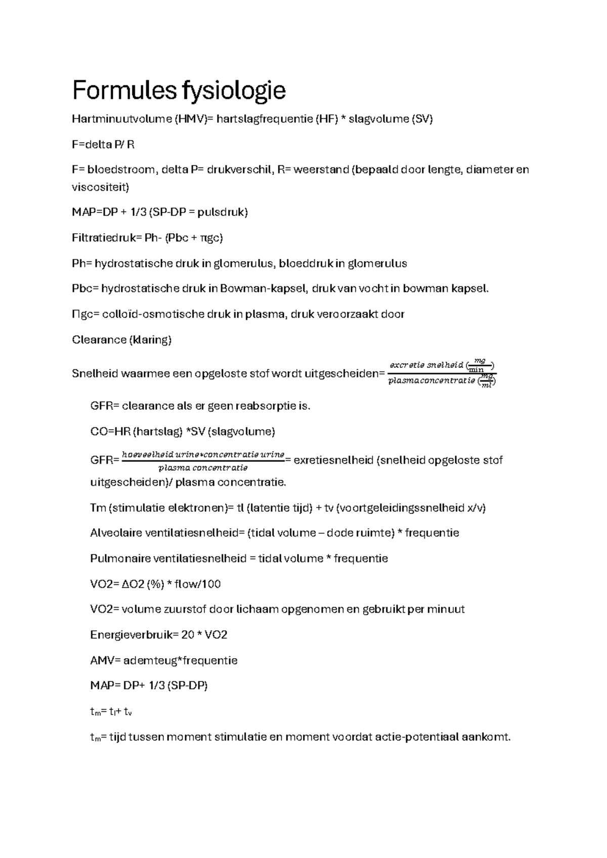 Fysiologie Formules: Belangrijke Berekeningen en Relaties - Studeersnel