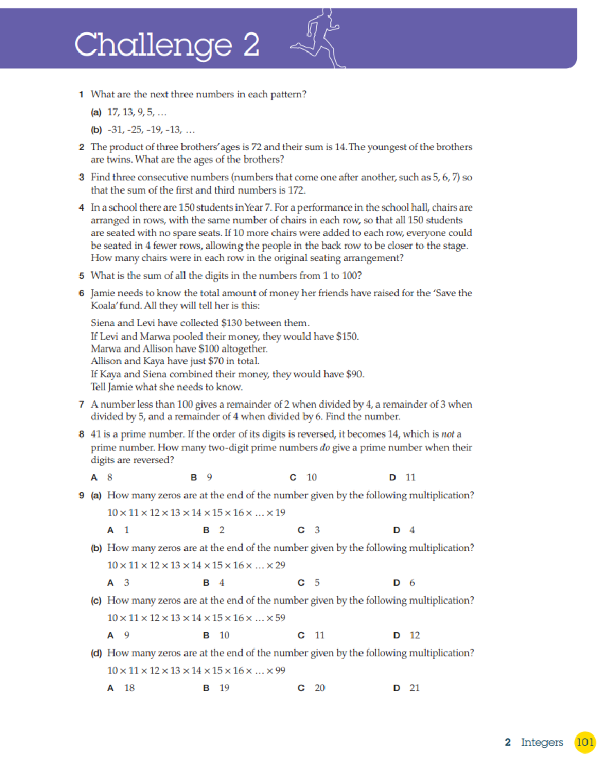 Pearson Mathematics 7: Integers Revision Worksheet & Answers - Studocu