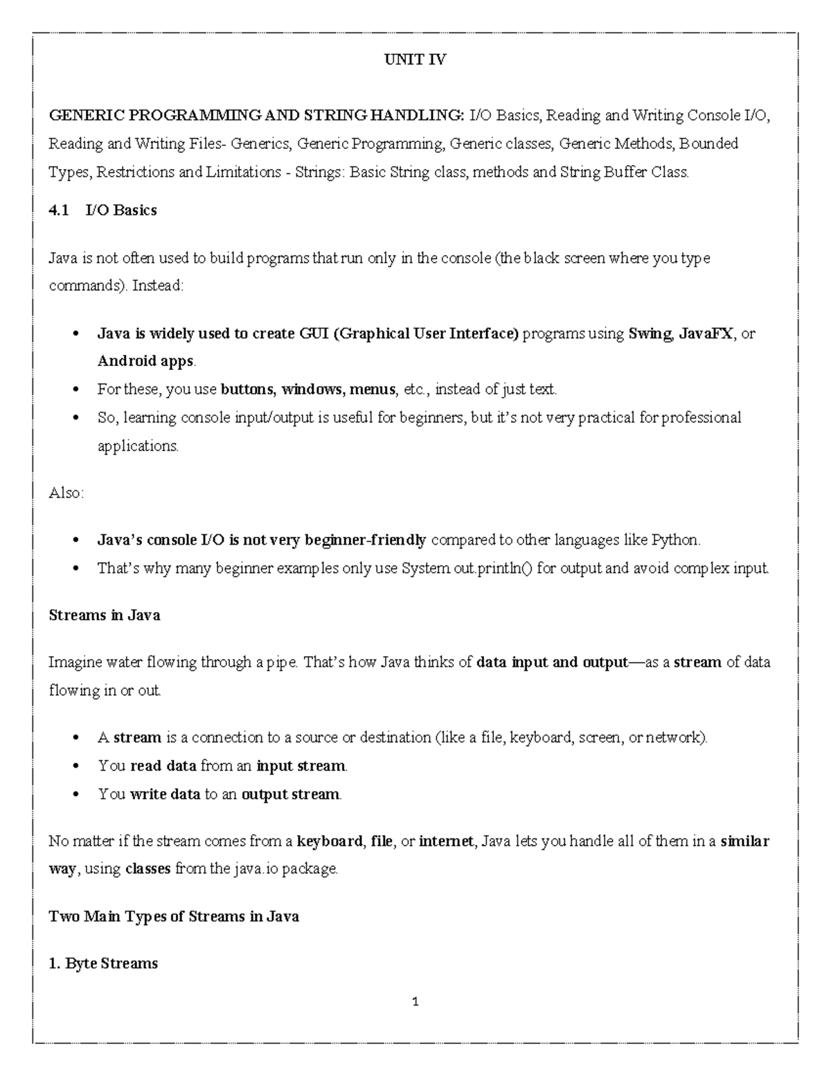 UNIT 4: APJ - Lecture Notes on Generics and String Handling in Java ...