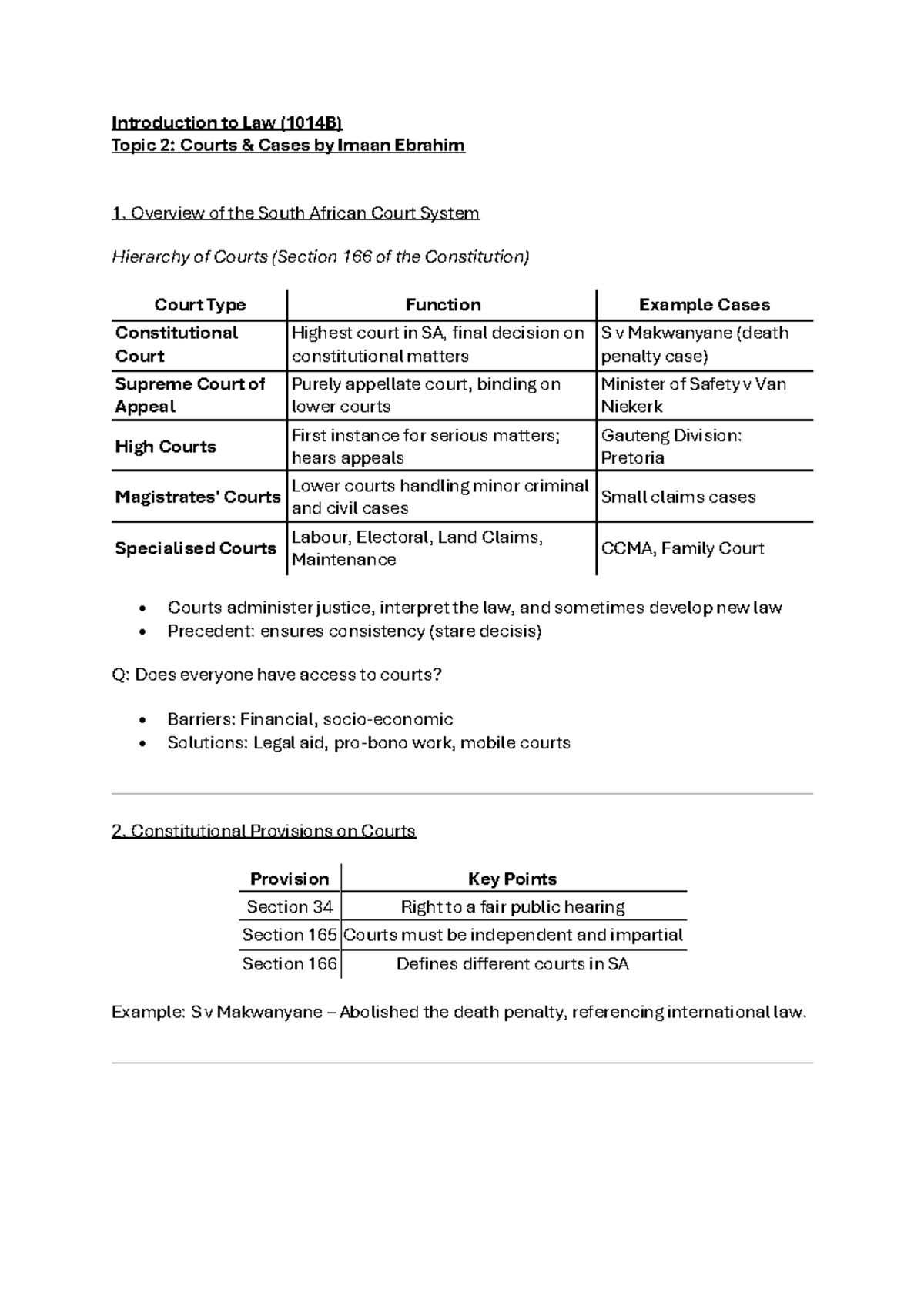 LAW 1014B Topic 2: Courts & Cases Summary and Key Insights - Studocu