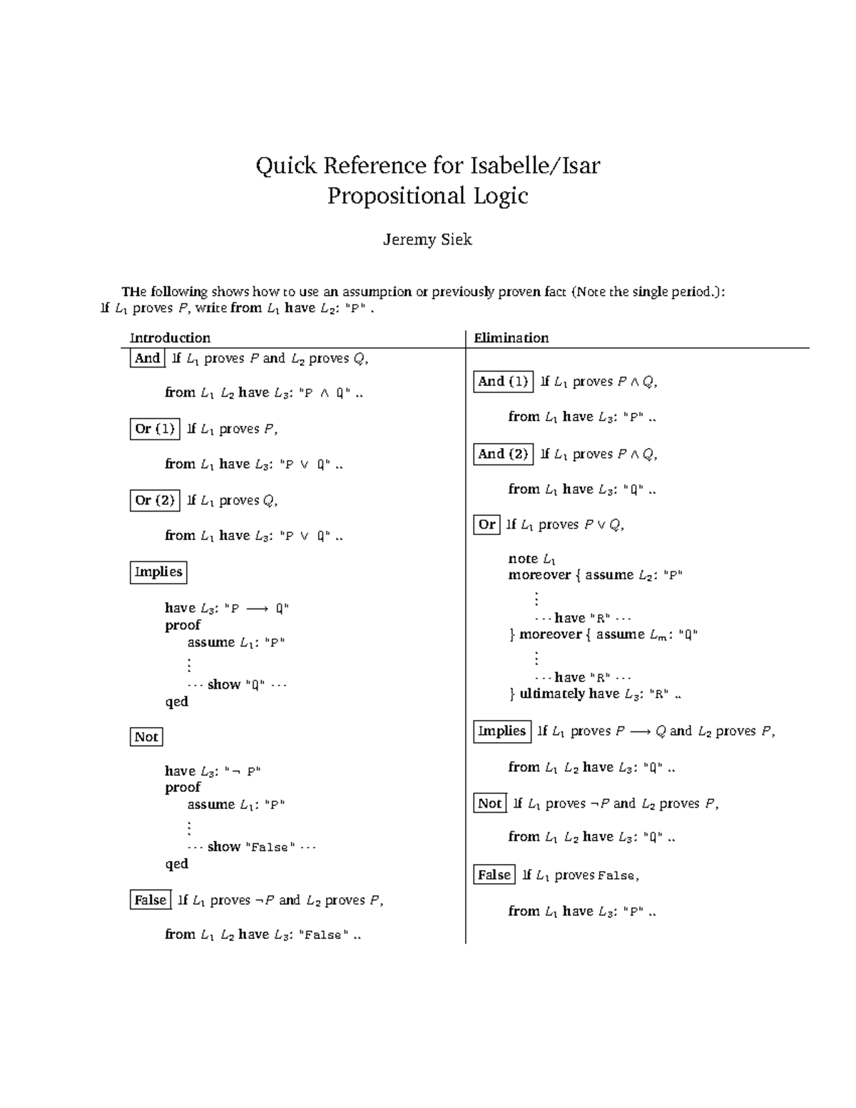 ZF Logik Notation: Quick Ref for Propositional Logic (Isabelle/Isar ...