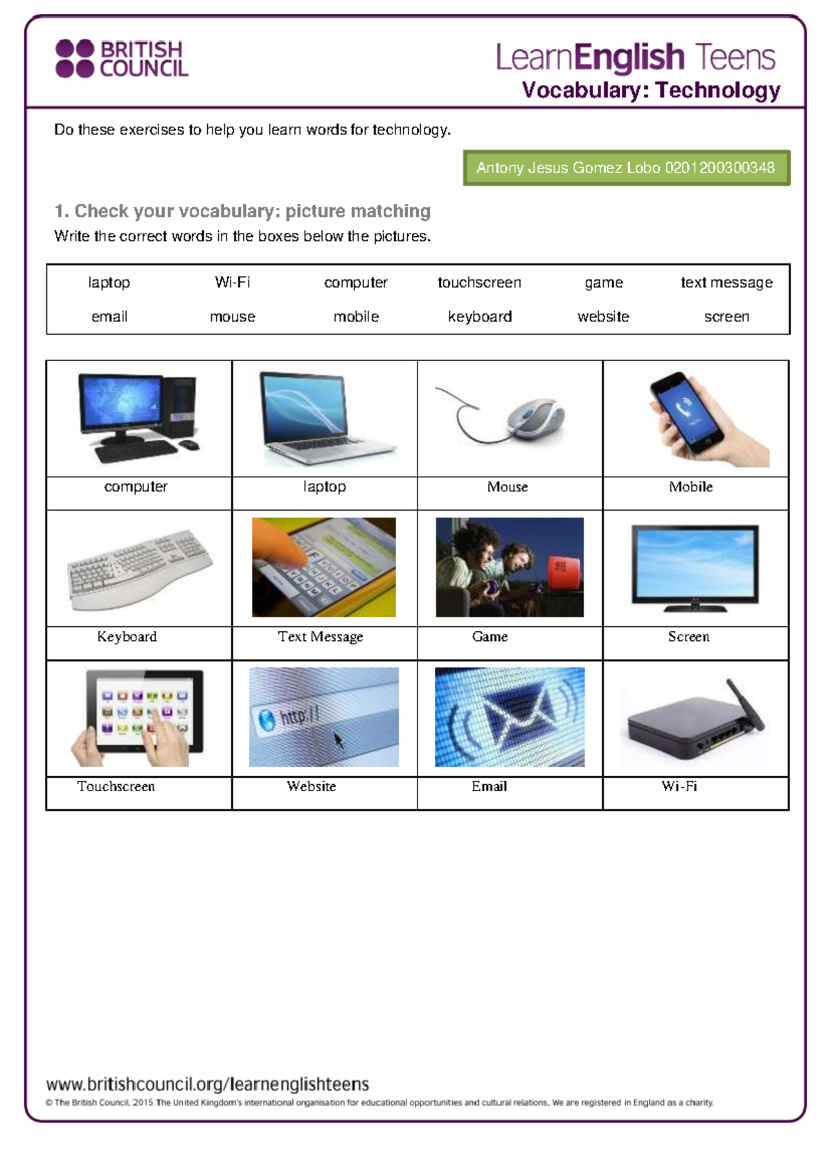 TASK 9.1 - Vocabulary Exercises on Technology Terms - Studocu