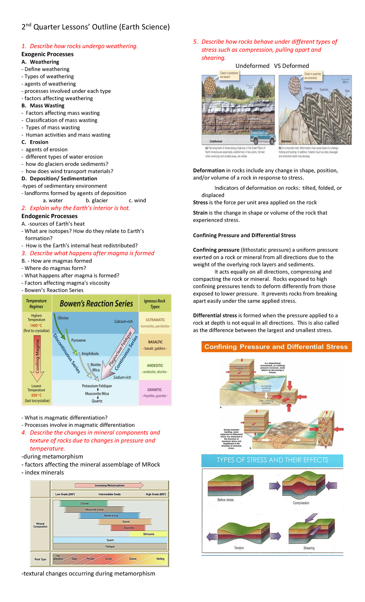 2nd Quarter Lessons Outline - 2 nd Quarter Lessons’ Outline (Earth ...