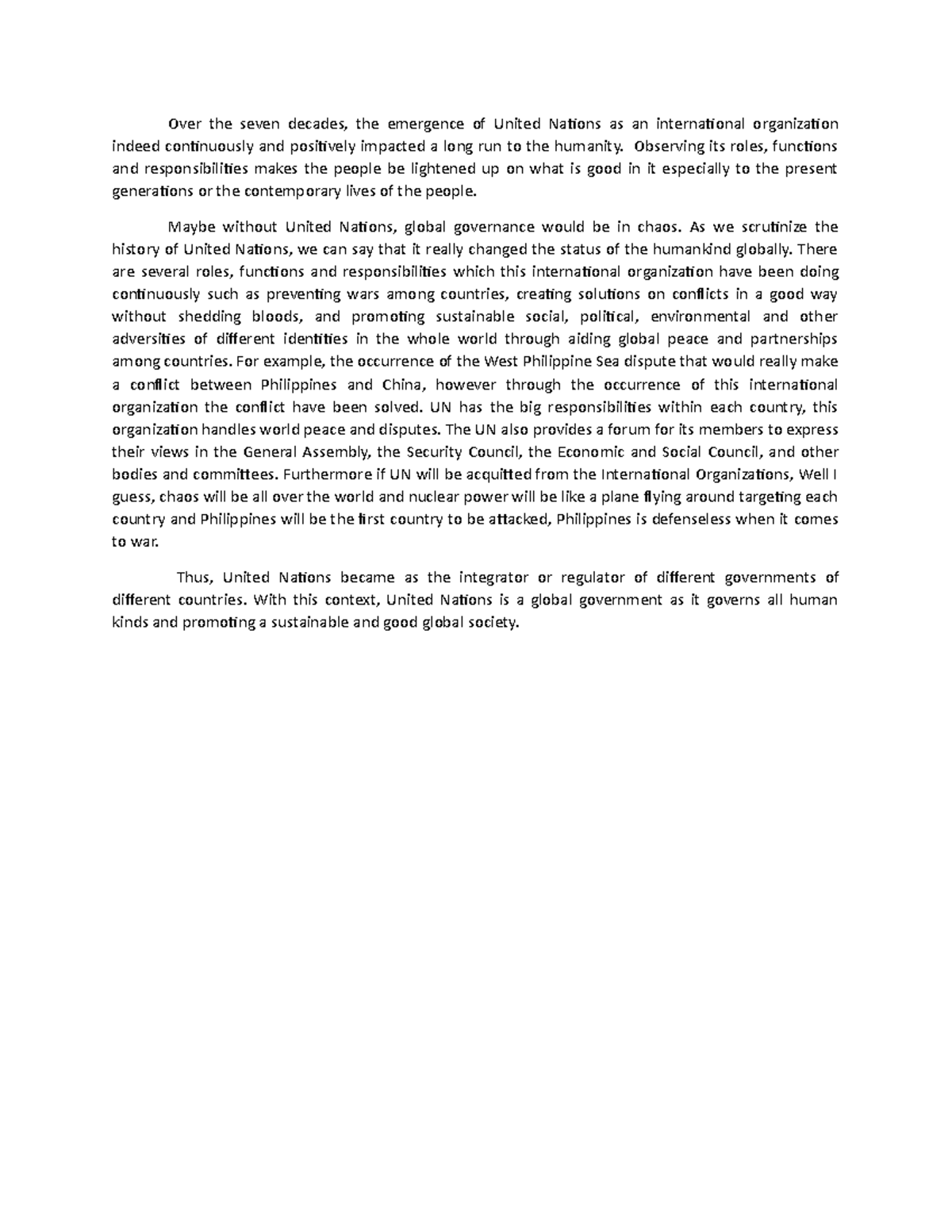 Reflection on the Impact of the United Nations Organization - Studocu