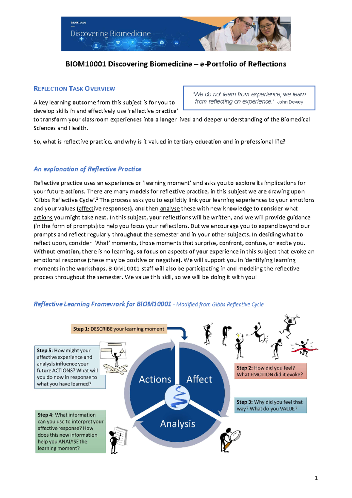 BIOM10001 Final Reflective Tasks Overview for e-Portfolio Submission ...