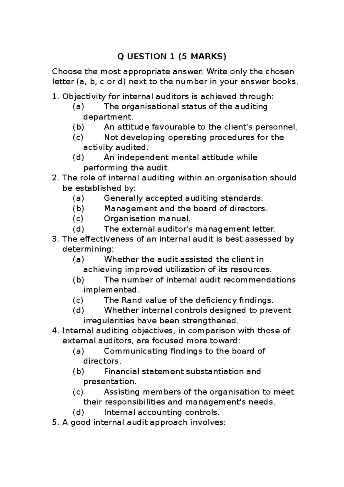 Auditing Questions & Answers: Internal Audit Insights (AUD 101) - Studocu