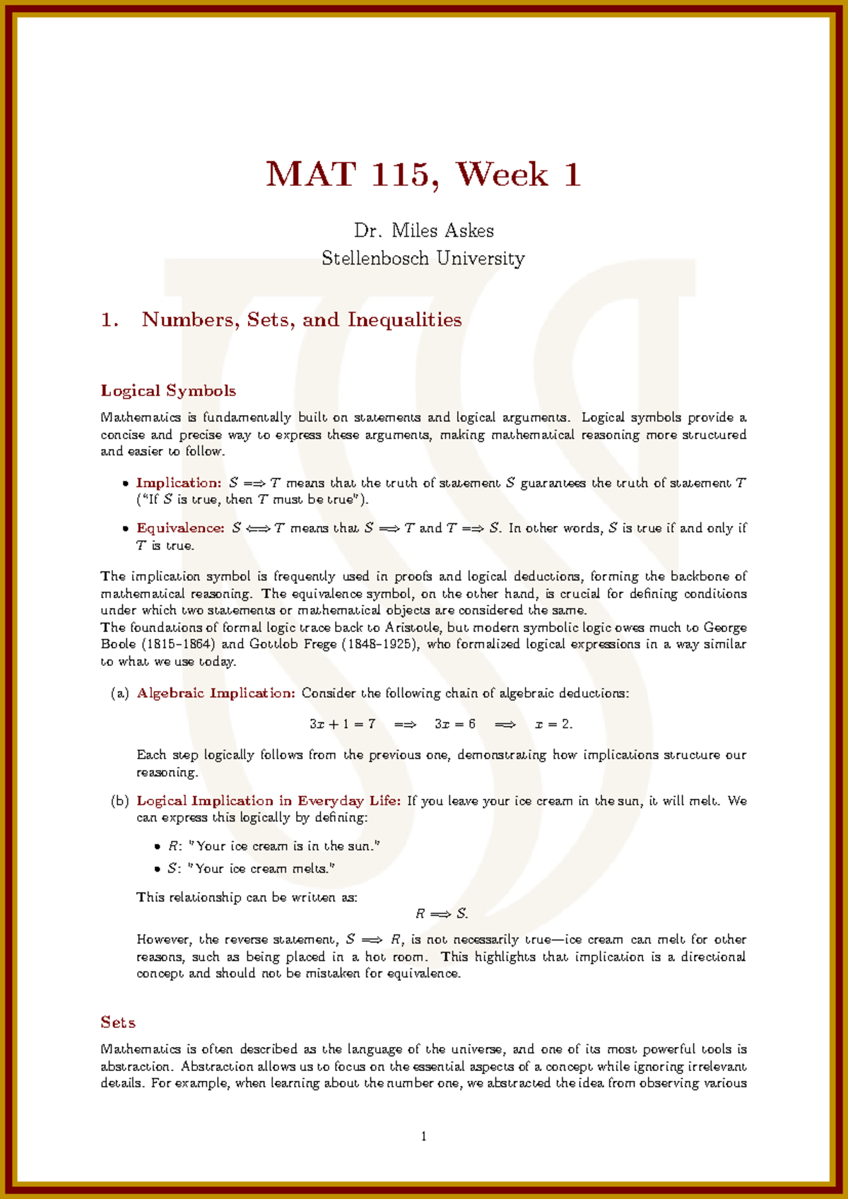 MAT 115: Lecture Notes on Real Numbers, Sets, and Inequalities - Studocu