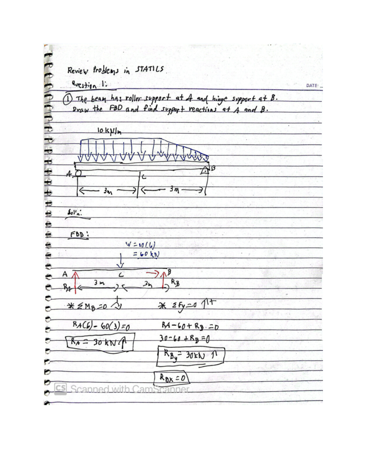 Engmec 3 URI Review Problems in Statics: FBD & Support Reactions - Studocu