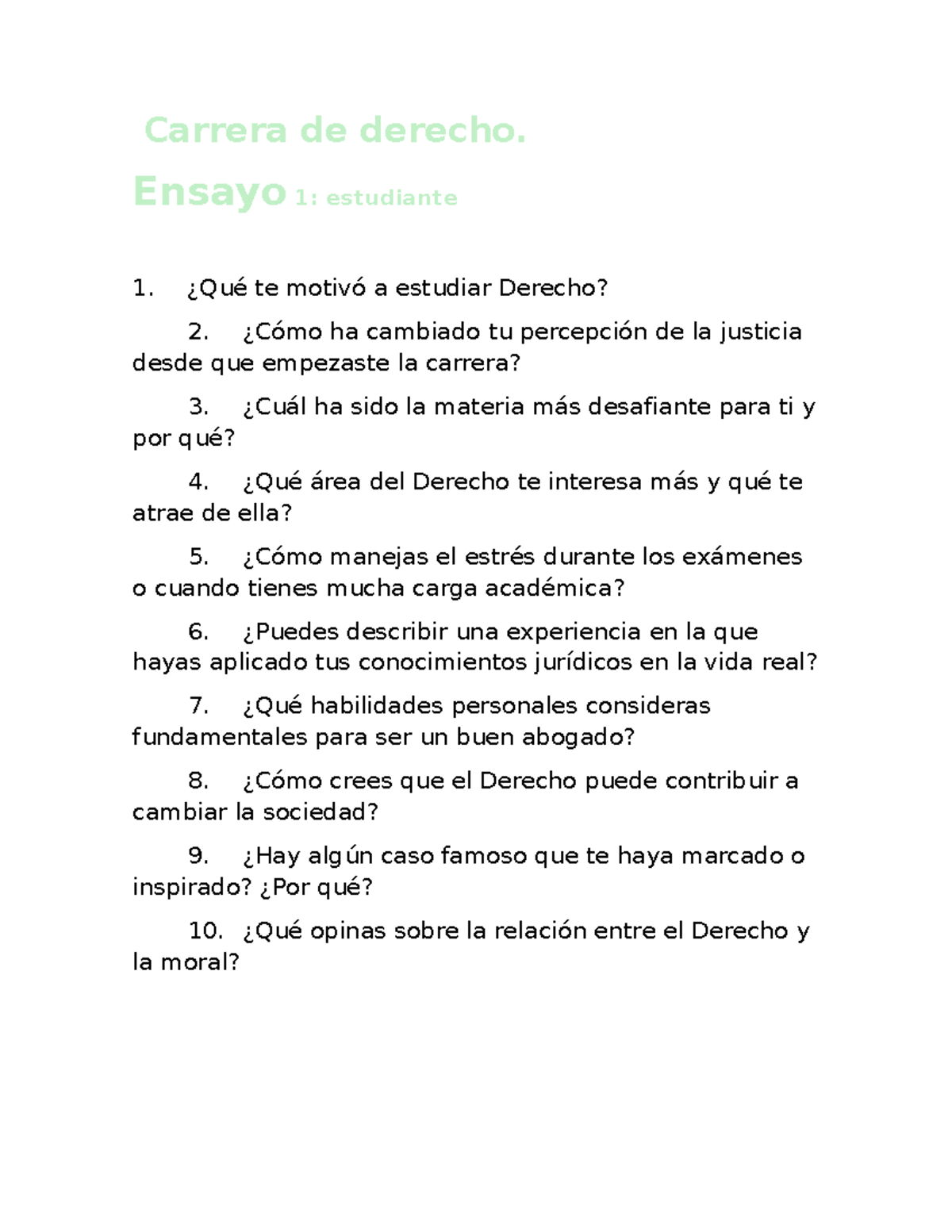 Ensayo sobre la Carrera de Derecho: Reflexiones y Desafíos - Studocu