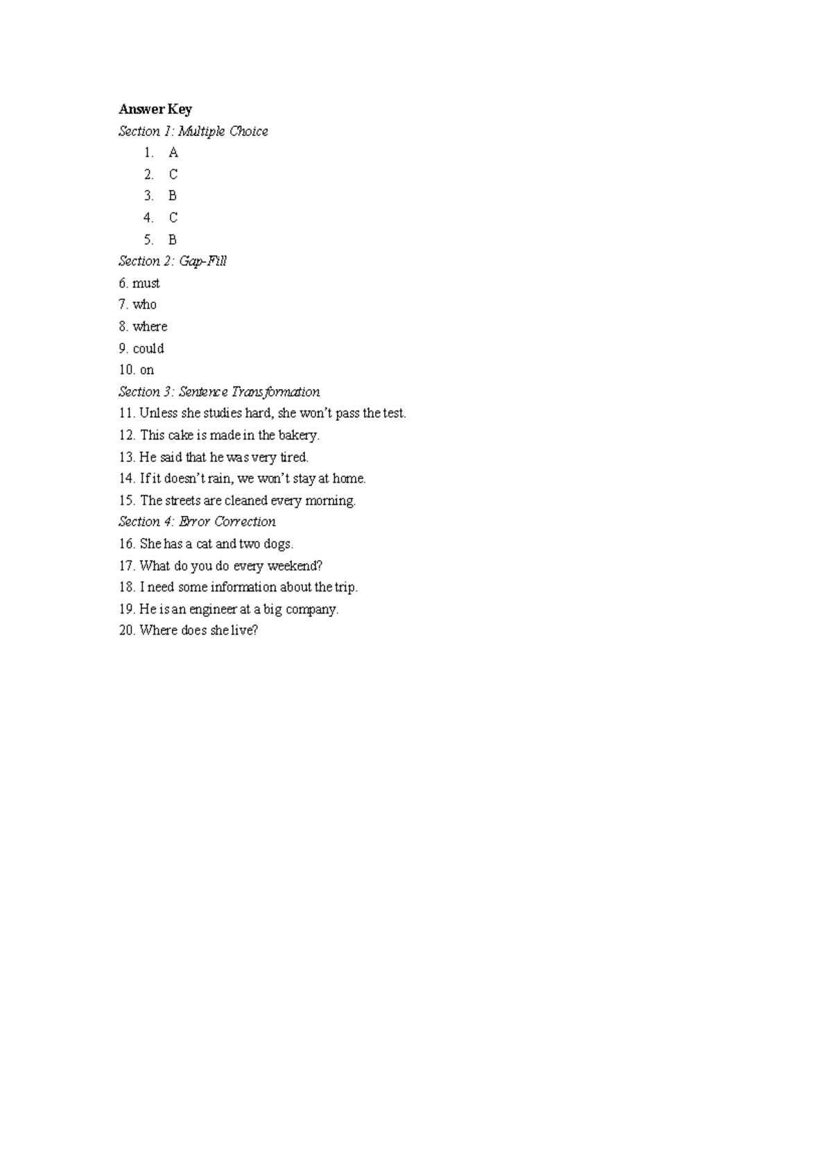 Answer Key - aaaaaaaaaaaaaaa - Answer Key Section 1: Multiple Choice 1 ...