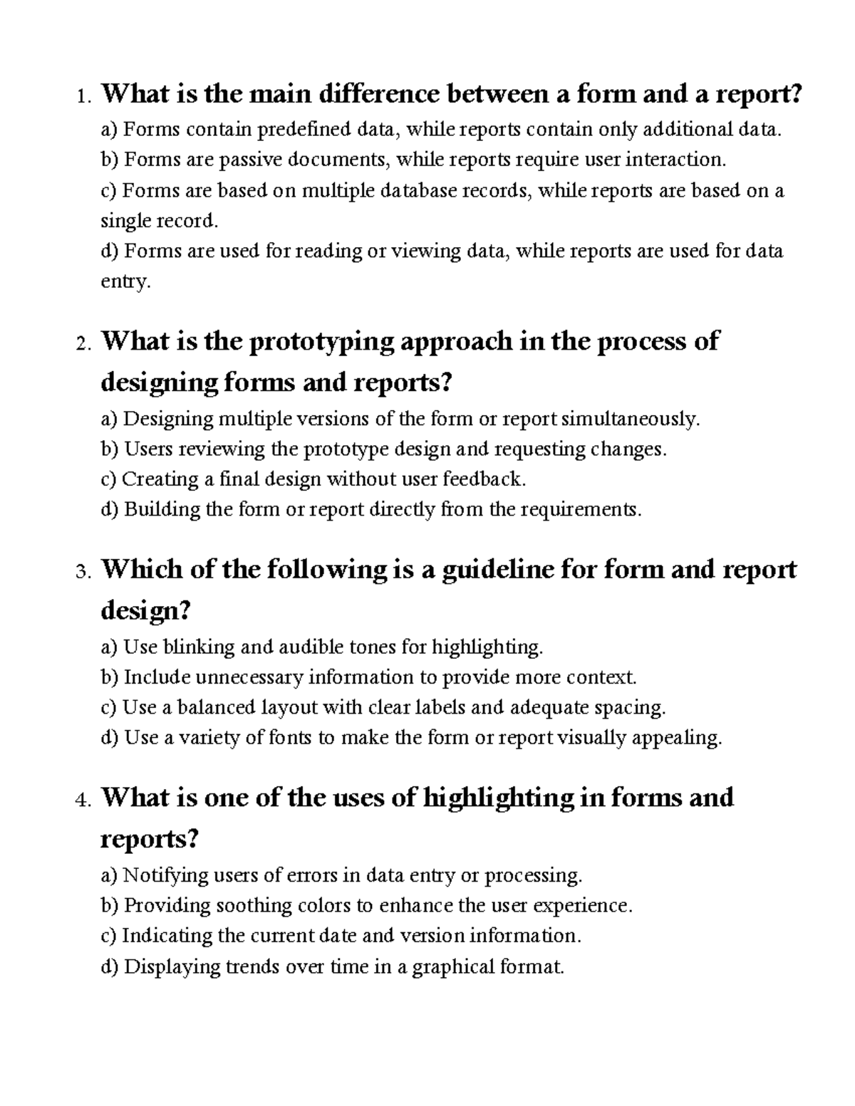 Lec7 MCQ - Key Differences in Forms and Reports in Systems Analysis ...