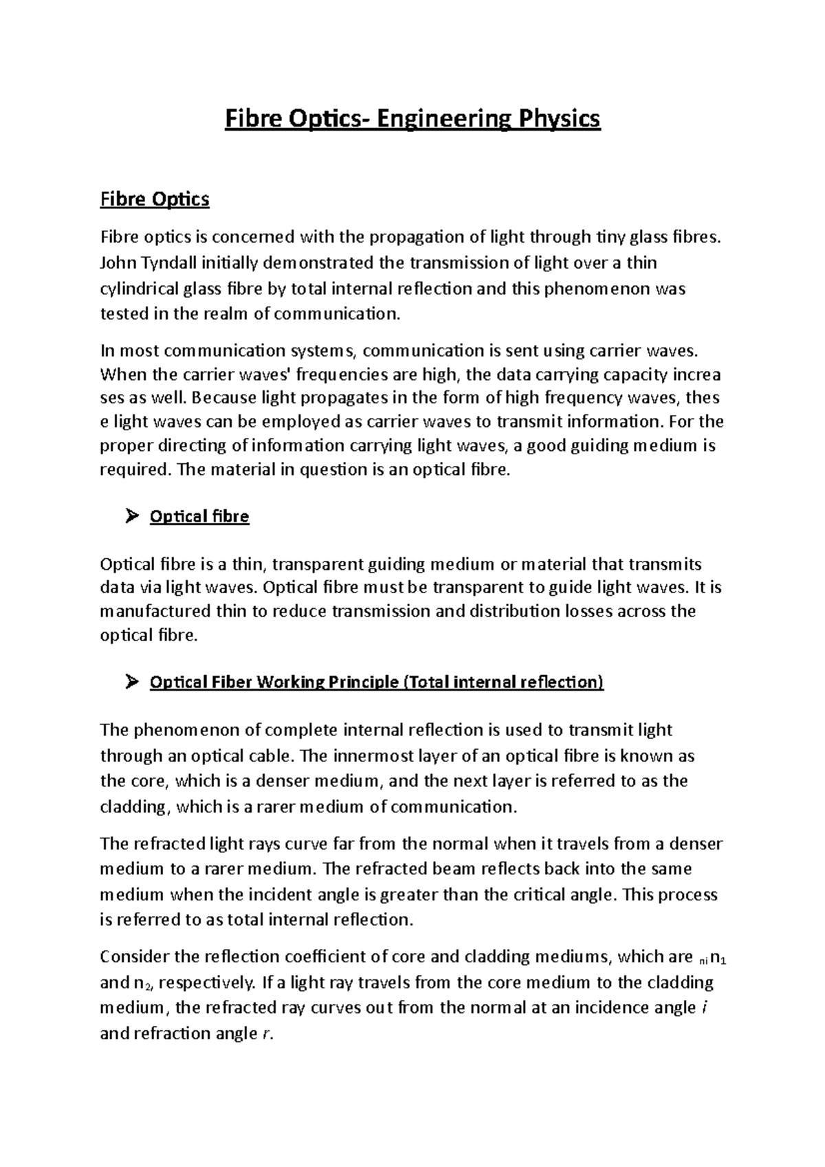 Fibre Optics in Engineering Physics - Lecture Notes Module V - Studocu