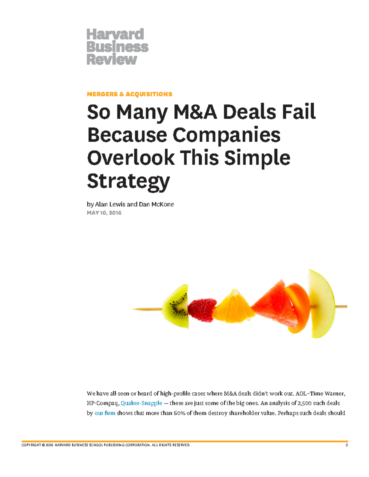 M&A Strategies: Why Many Deals Fail and How to Succeed - Studocu