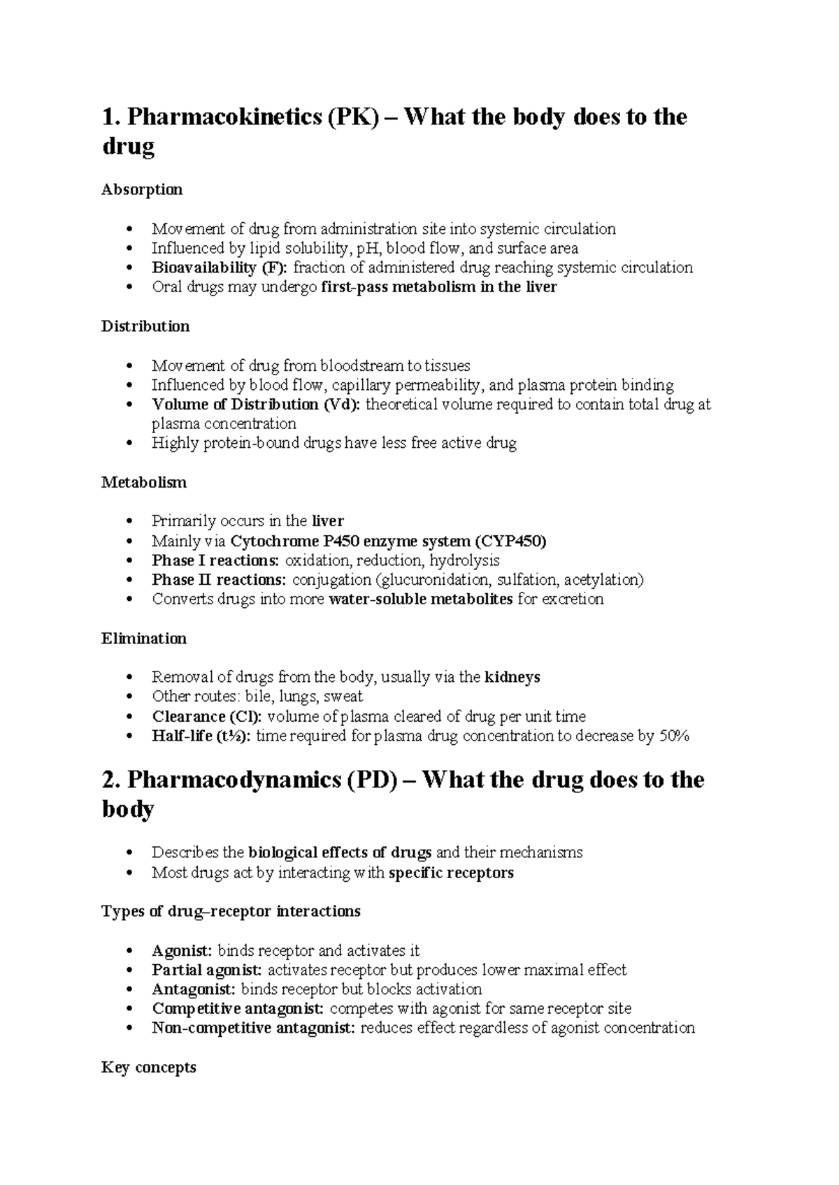 Pharmacokinetics & Pharmacodynamics Exam Review Notes (PK/PD) - Studocu