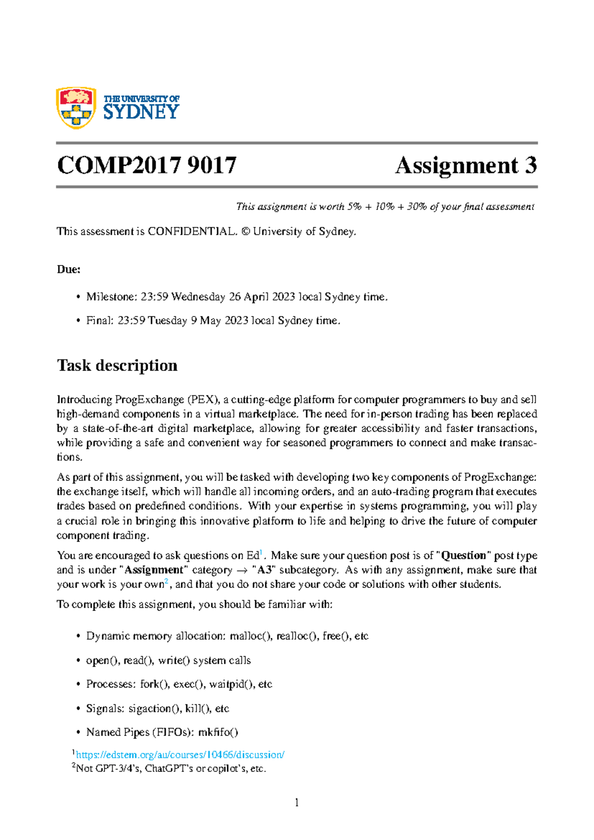 COMP2017 2023 Assignment 3: ProgExchange Implementation Guide - Studocu