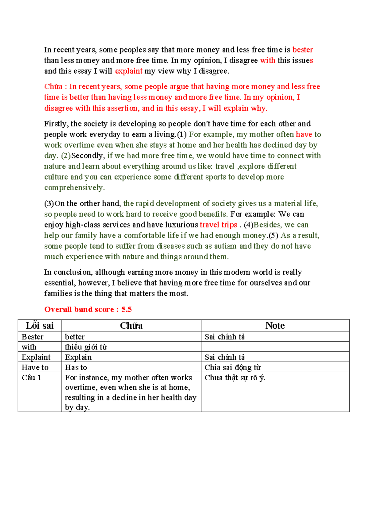 Writing TASK 2 - Money VS TIME - In recent years, some peoples say that ...