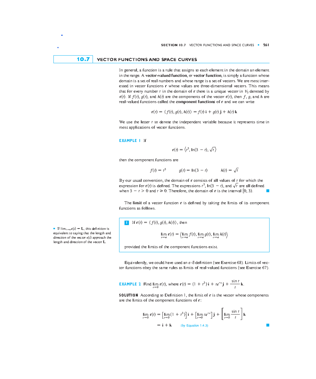 Vector Functions and Space Curves - Math Work Ch 10.7 - Studocu