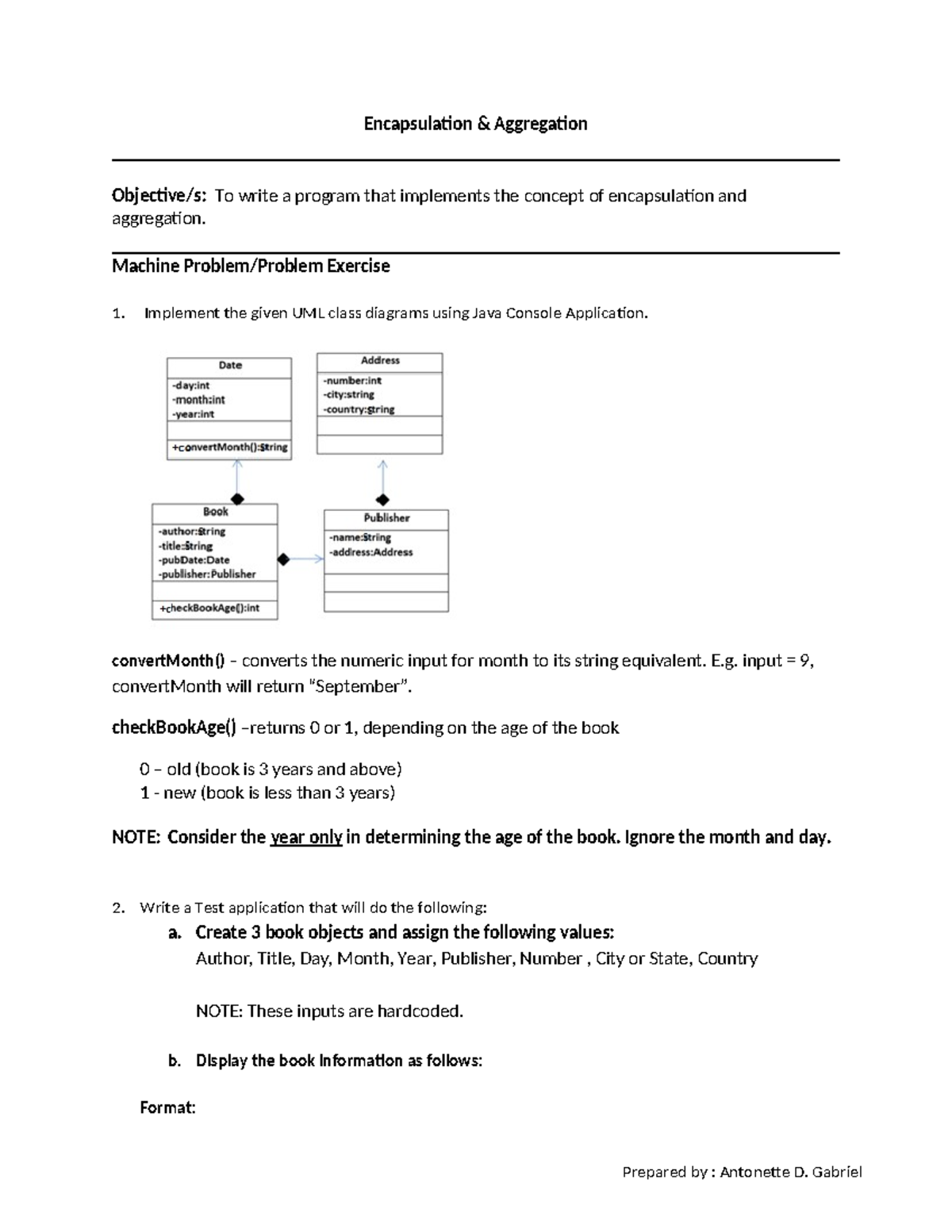 OOP LAB EXER - Encapsulation & Aggregation Implementation Guide - Studocu