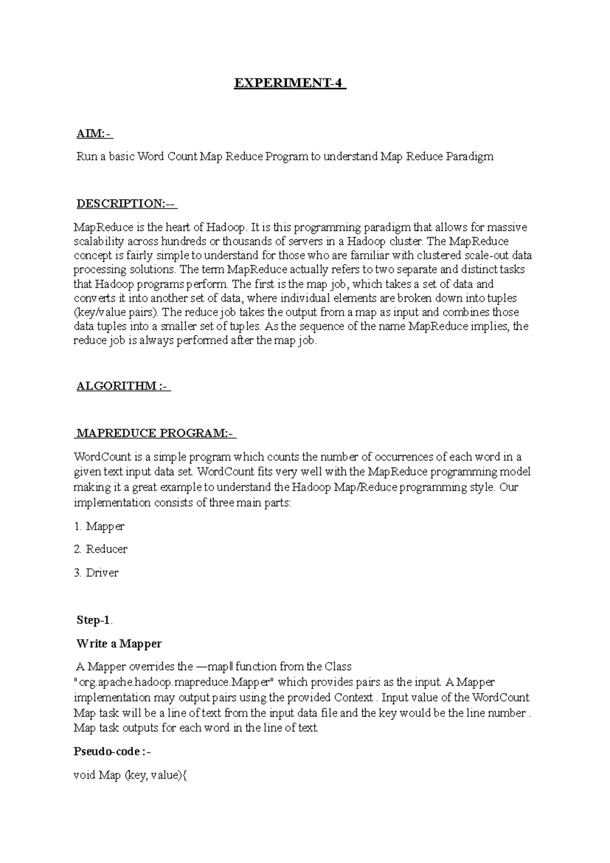 BDA 4 and 5 - MapReduce Word Count & Weather Data Analysis - Studocu