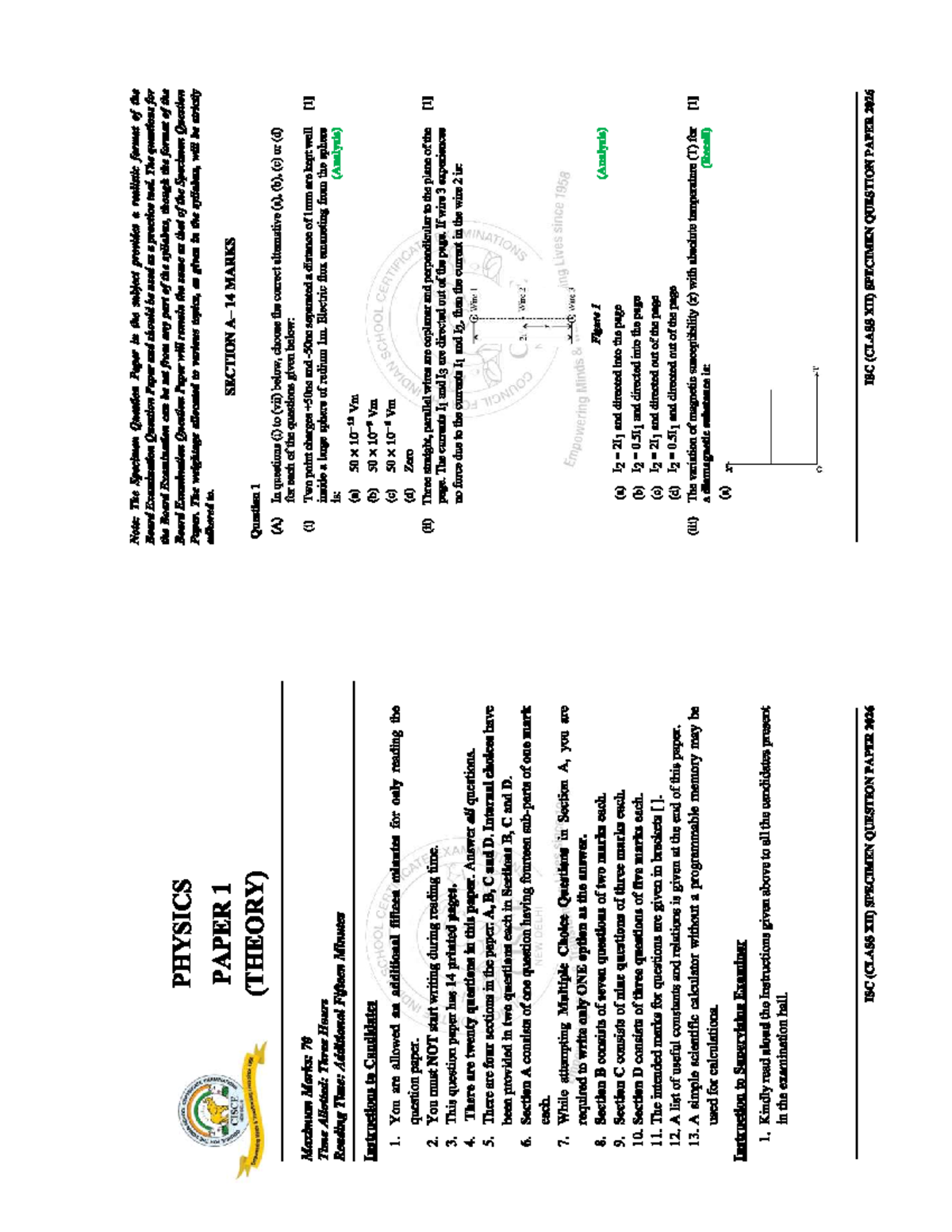 ISC (CLASS XII) PHYSICS SPECIMEN QUESTION PAPER 2026 - Studocu