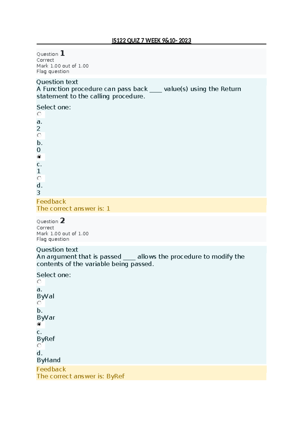 IS122 QUIZ 7 WEEK 9 AND 10 - 2023 Questions and Answers - Studocu