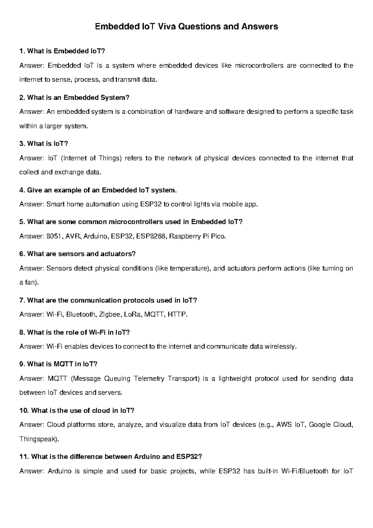Embedded IoT Viva Q&A: Key Concepts and Examples - Studocu