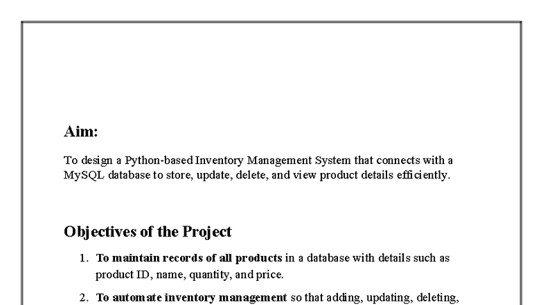 Inventory Management System Project Objectives (CS101) - Studocu