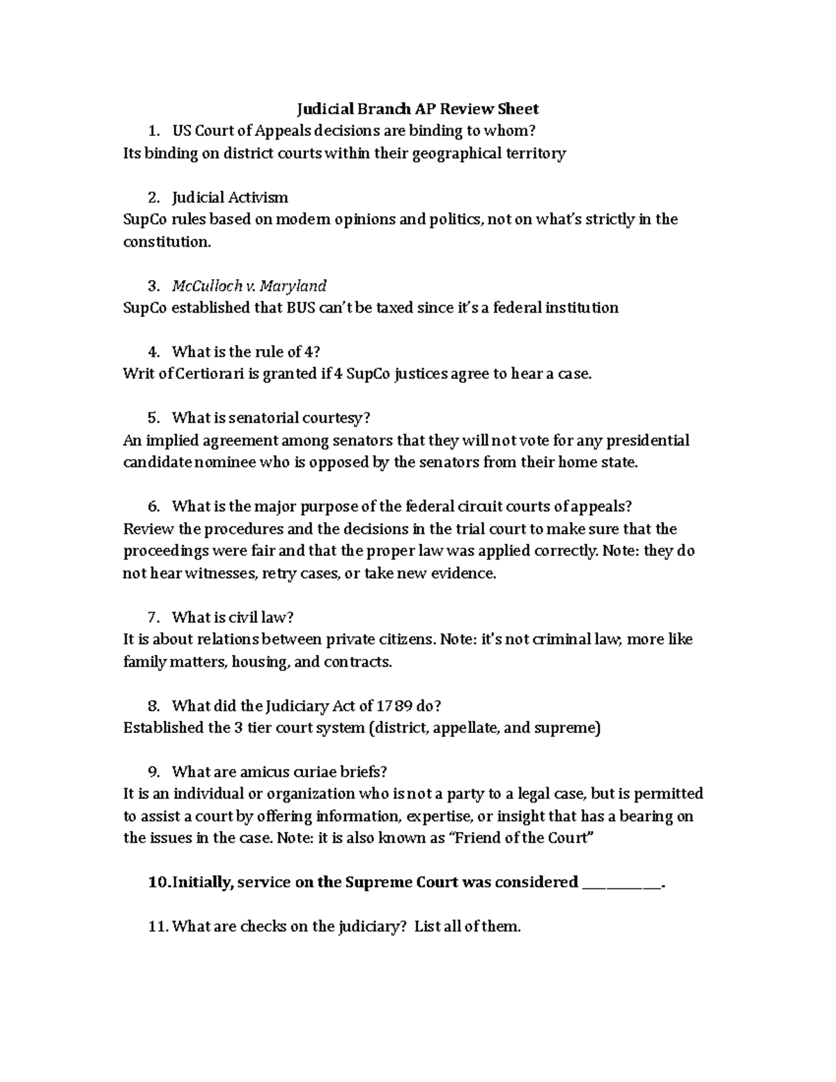 AP Gov Review: Judicial, Congress, and Executive Branch Insights - Studocu