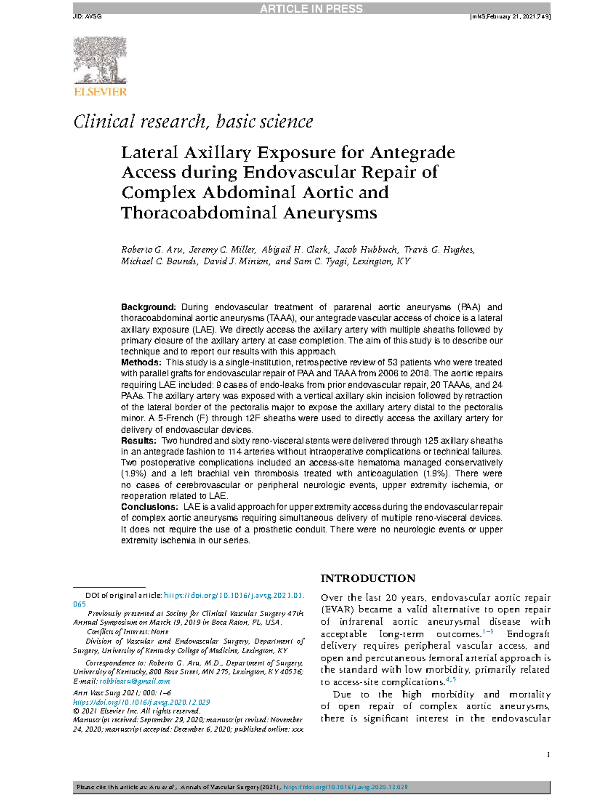 Lateral Axillary Exposure for Endovascular Aortic Repair: A Study (AVSG ...