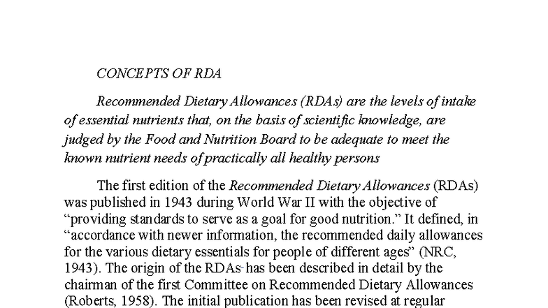 RDA Concepts and Nutritional Guidelines - 1st Unit NTLC Notes - Studocu