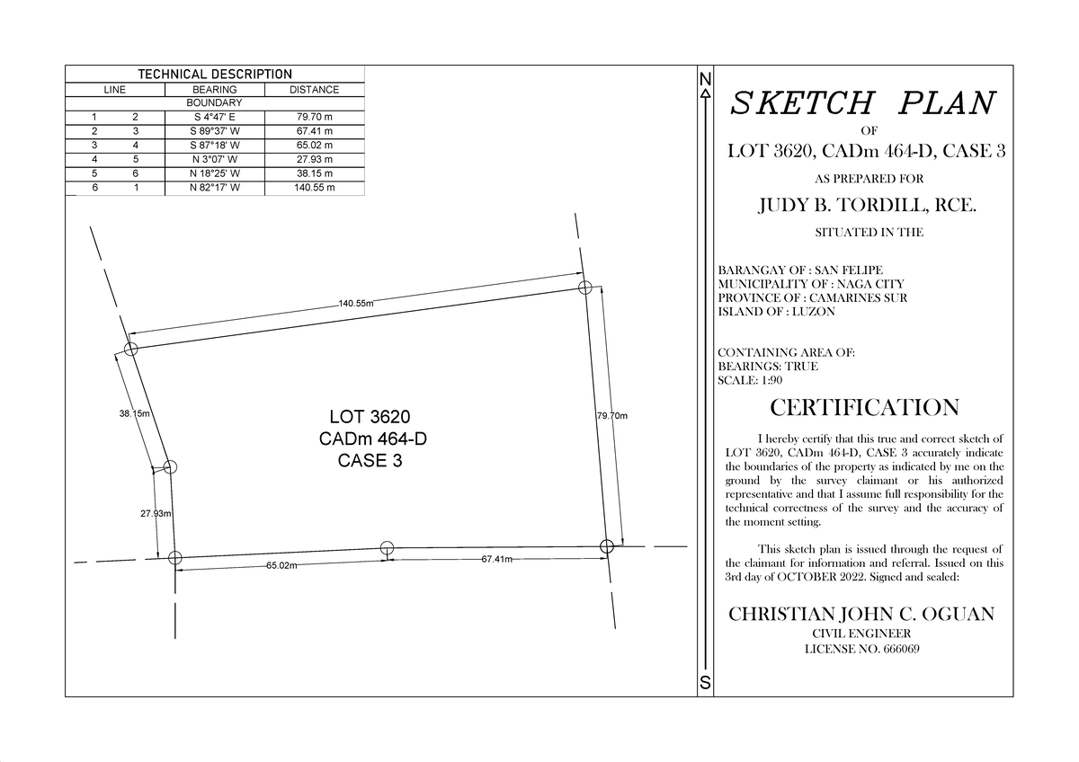 Sketch Plan for Lot 3620 - CADm 464-D, Case 3 by Civil Engineer - Studocu
