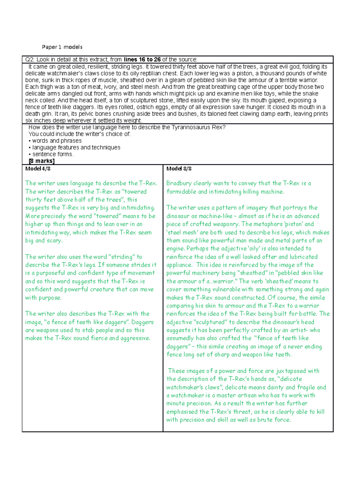 Year 11 - Week 2 - English Language Paper 2 - T-Rex Language Analysis ...