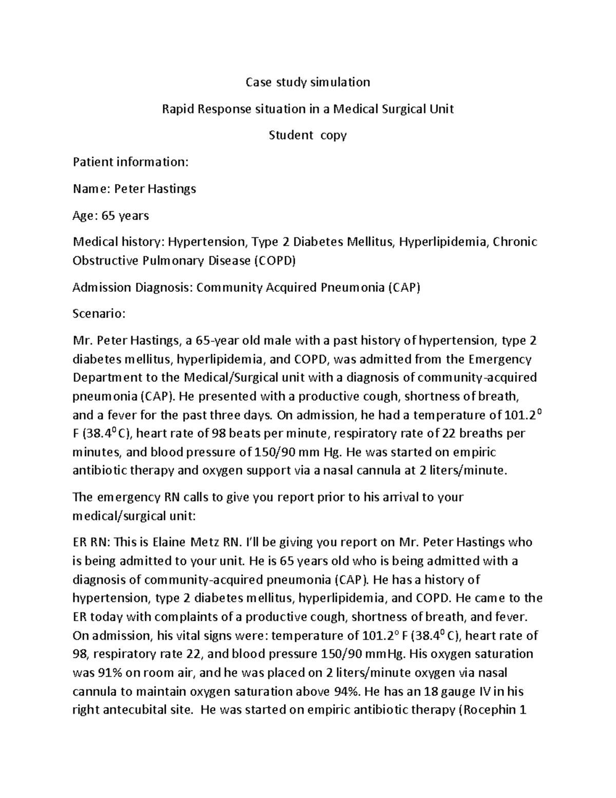 NSG 233 Case Study: Rapid Response Simulation for CAP in Adults - Studocu