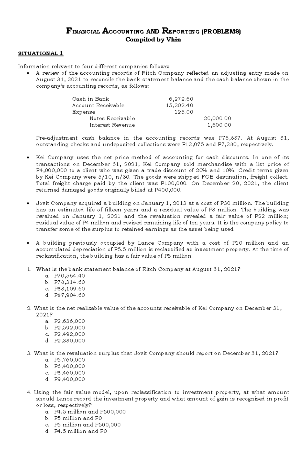 FAR Reviewer for CPALE: Financial Accounting Problems Compilation - Studocu